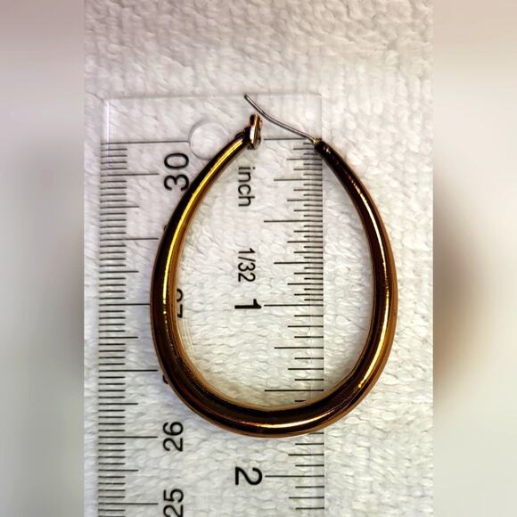Bronze Gold Oval Egg Shape Hoop Earrings / Pierced - Picture 8 of 9